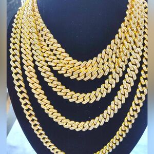 Gold Plated Cuban Link Chain With Diamonds